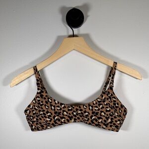 Aerie Leopard Print Scoop Neck Bikini Top Size Small